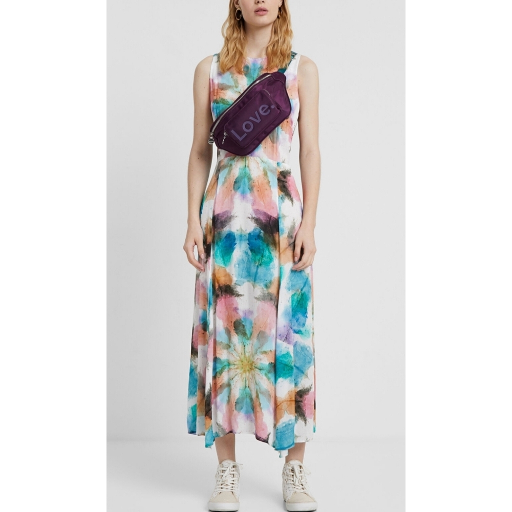 NWT Desigual Long Faded Floral Watercolor Maxi Dress Size 8 Color White Multi